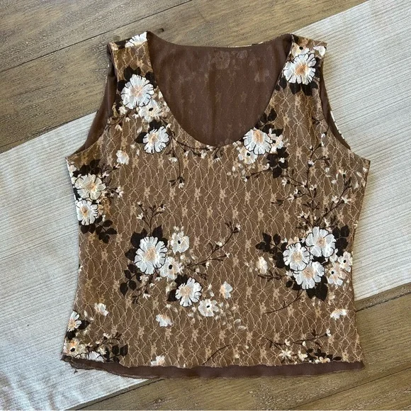 Y2K Floral Lace Tank | Made in Italy | Fits S–M - Picture 1 of 8